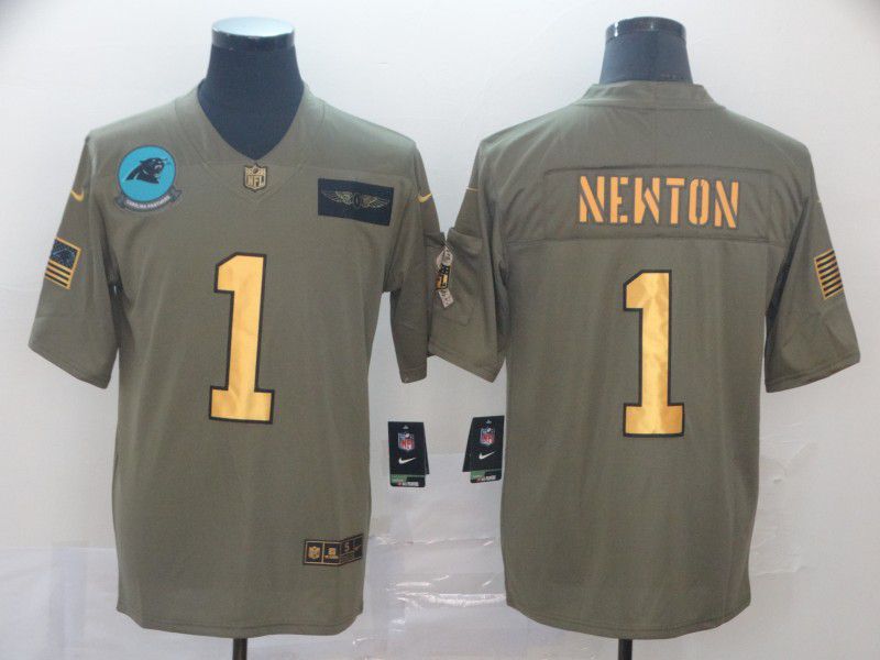 Men Carolina Panthers #1 Newton Gold Nike Olive Salute To Service Limited NFL Jersey->carolina panthers->NFL Jersey